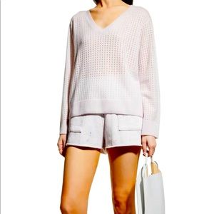 NWT ATM Anthony Thomas Melillo Cashmere Mesh Deep V-Neck Sweater Size M $375